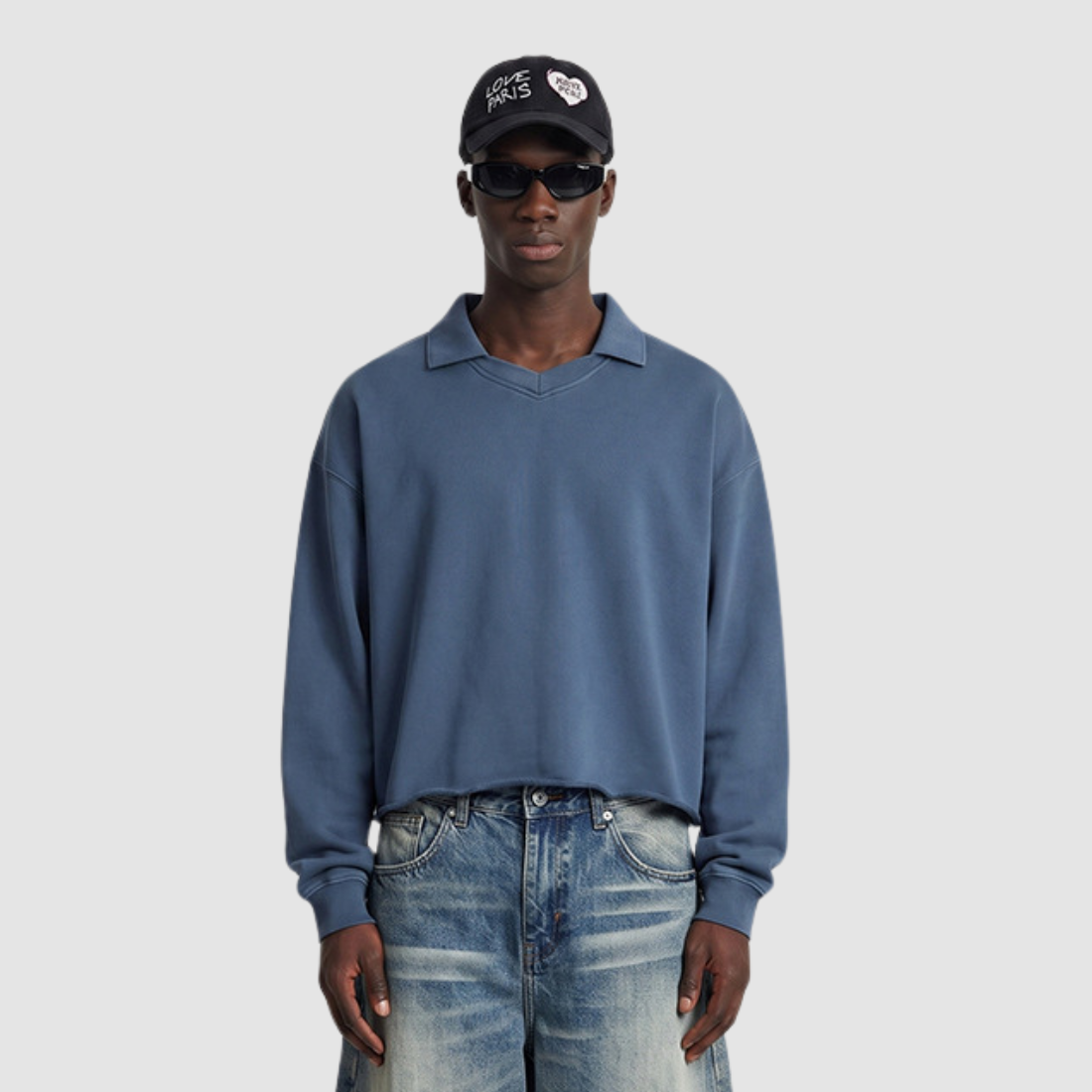 Wholesale Men’s Washed Boxy V-Neck Cotton Sweatshirt