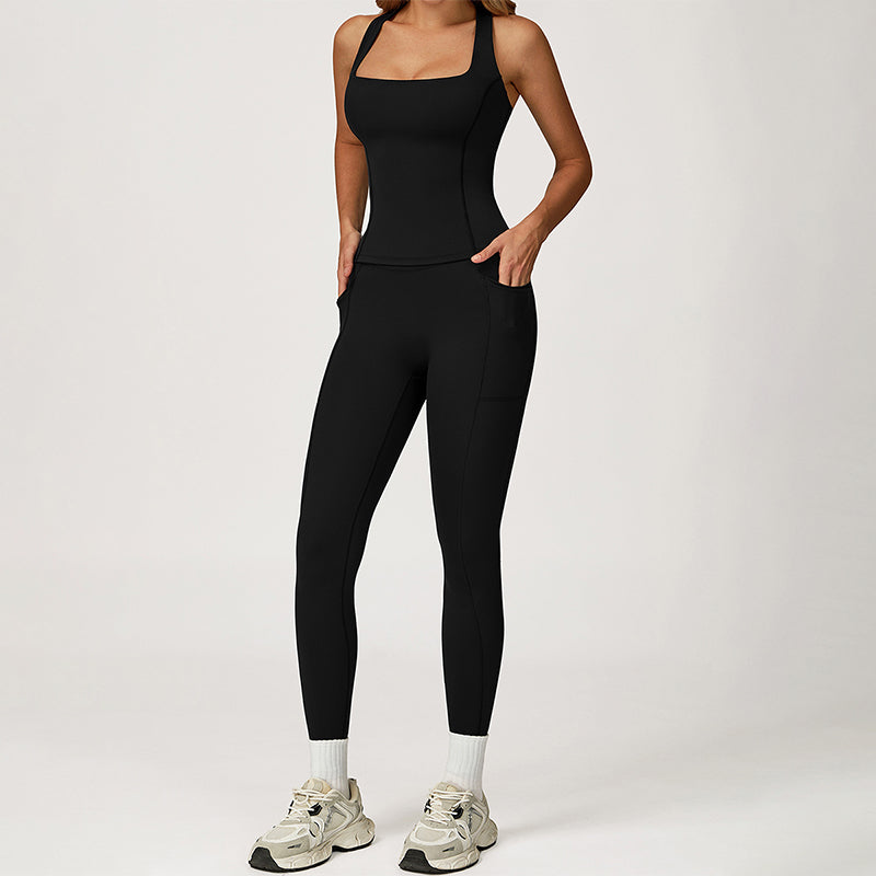 THIN STRAPS TANK TOP + HIGH-WAISTED LEGGINGS 2-PIECE SET