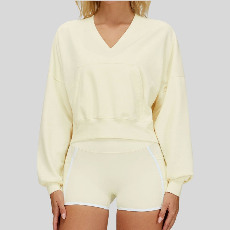 Warm V-neck hooded sweatshirt