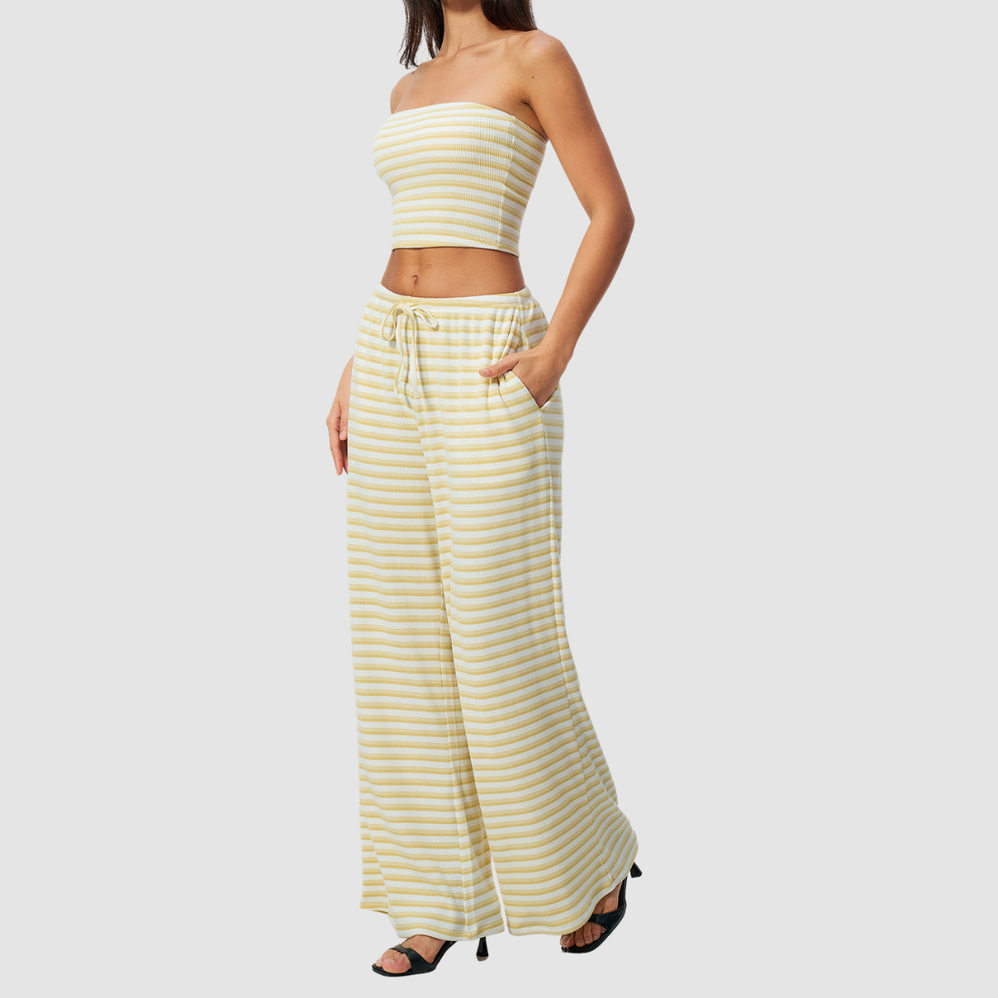 Wholesale Women's Stripe Tank Top & High-Waist Tummy Control Wide-Leg Pants