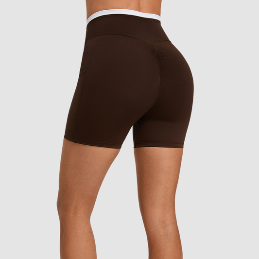 Wholesale Color-Block High-Waisted Cross-Waistband Shorts | Wonderxfans bulk activewear