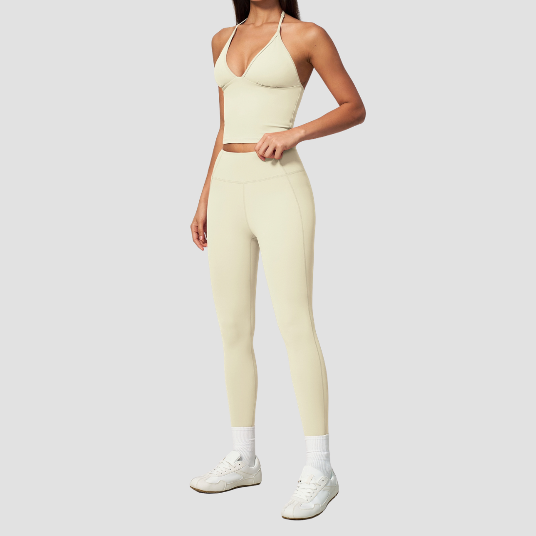 Wholesale Women's Deep-V Sleeveless Vest + Long Pants Yoga Set