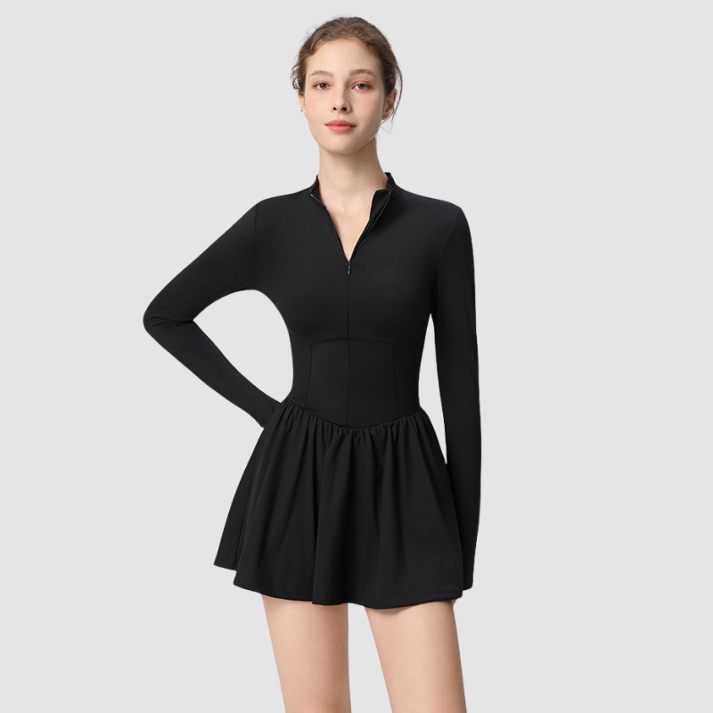 Long-Sleeve Slim-Fit Zippered Activewear Skirt