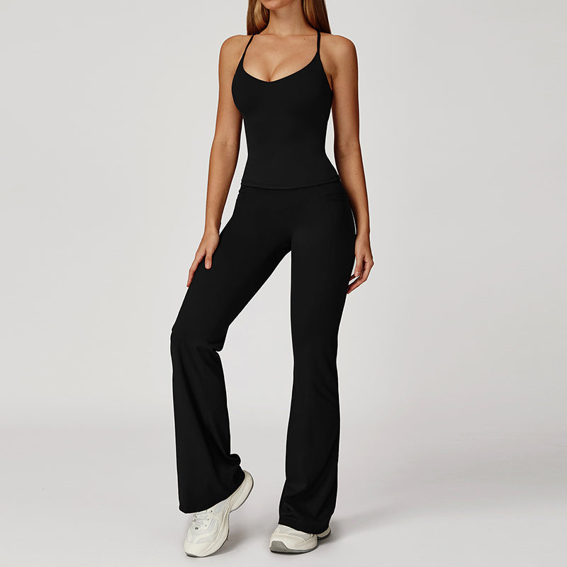 Snug-Fit Tank Top + Flared Leg Pants 2-Piece Set