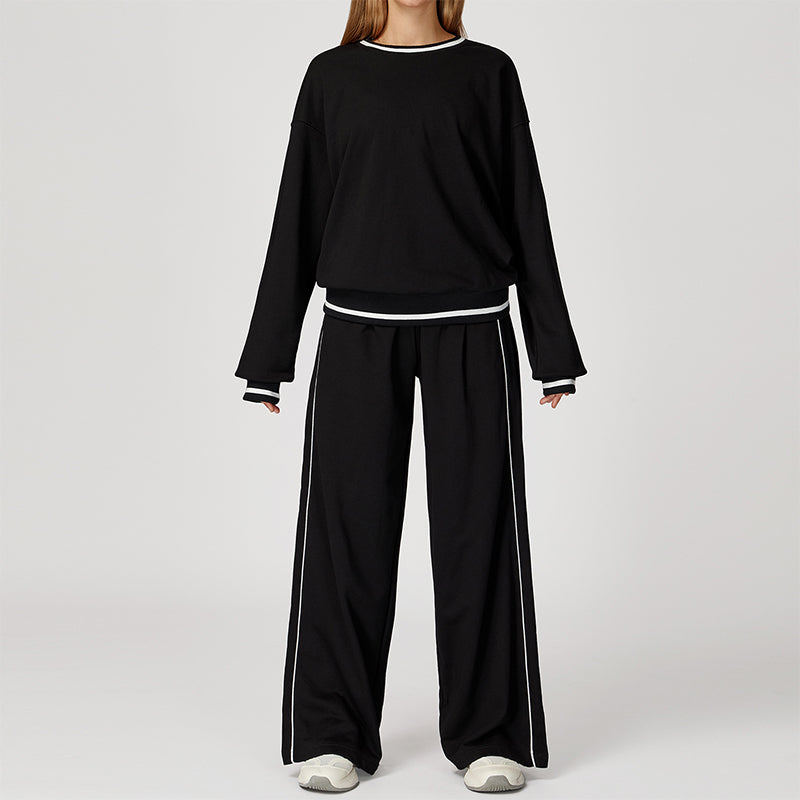 Contrasting Color long sleeve Sweatshirt + loose Sweatpants 2 pieces set