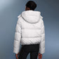 Detachable-hood relaxed-fit down jacket