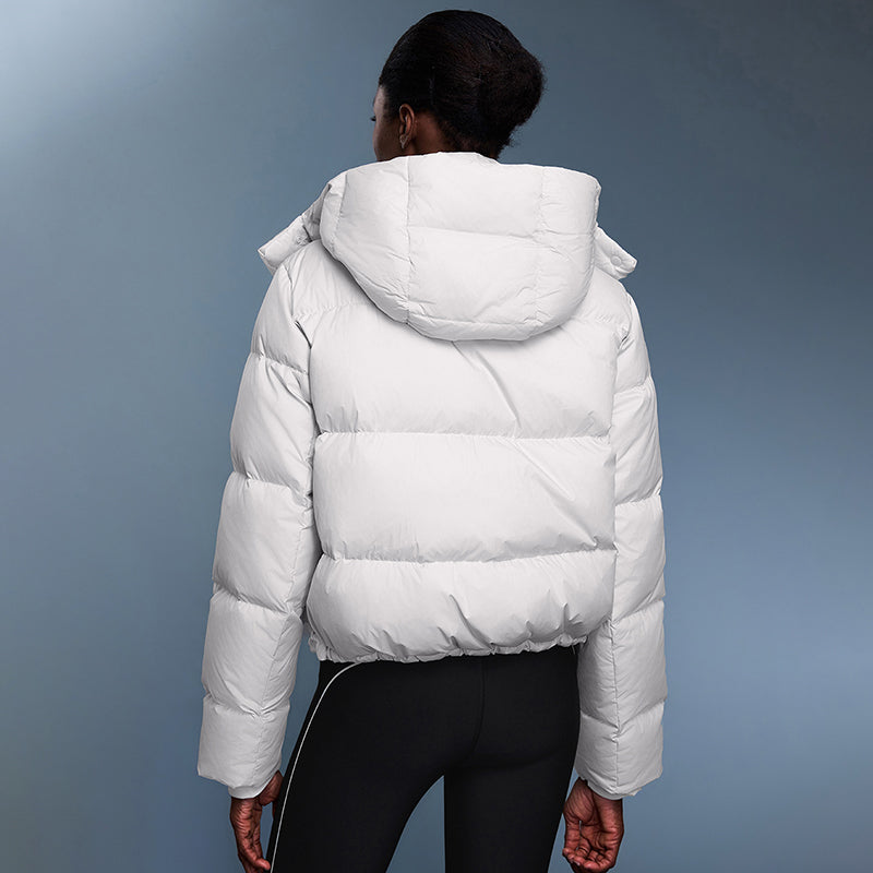 Detachable-hood relaxed-fit down jacket