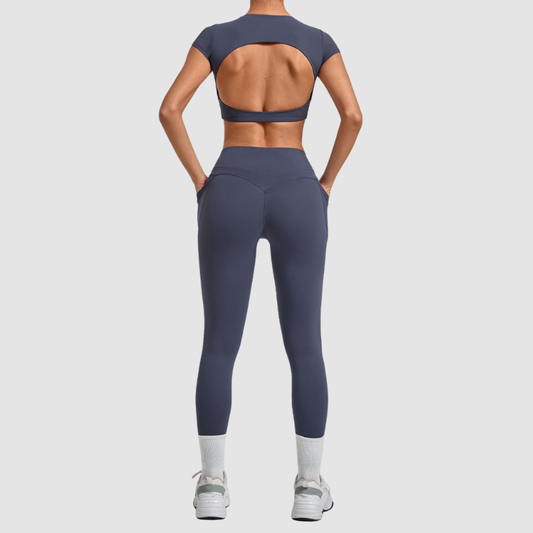 Wholesale Women's Naked-Feel Short Sleeve Crop Top + High-Waist Leggings Set – Moisture-Wicking Yoga Fitness Activewear