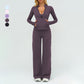 Stand collar zipper jacket + high-waisted loose wide-leg pants 2-piece set