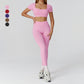 Seamless Short Sleeve Sports Top + hoch taillierte Leggings 2-teilige Leggings