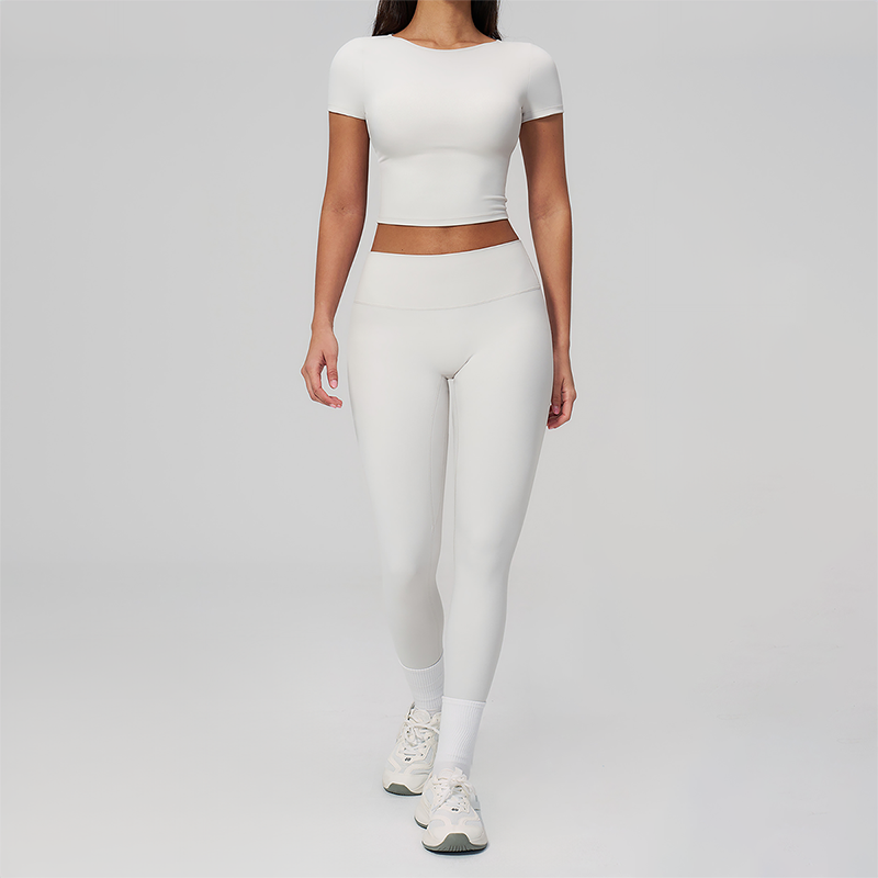 Wholesale Seam-Detail Cropped T-Shirt & High-Waist Leggings Set – Brushed Yoga 2-Piece