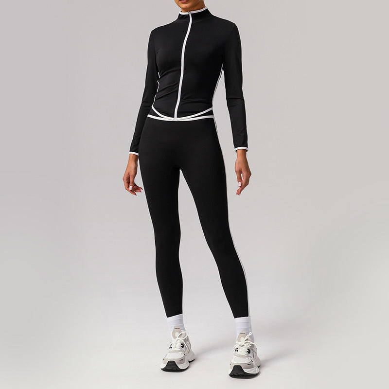 Quick-Drying Stand-Collar Jacket + High-Waisted Leggings 2-Piece Set