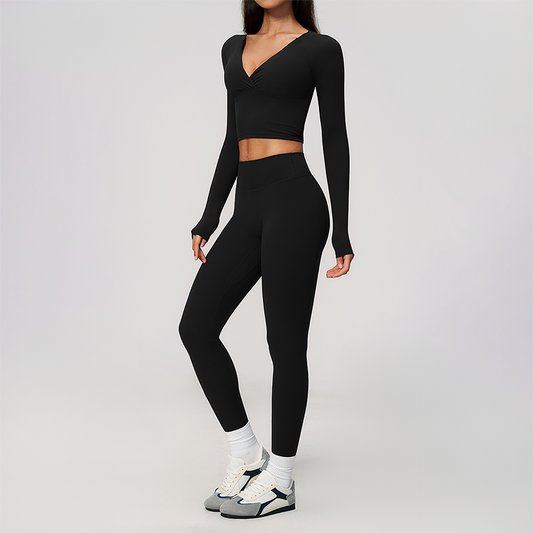 Wholesale Women's Cream-Feel Fleece Long Sleeve Top & High-Waist Leggings Set