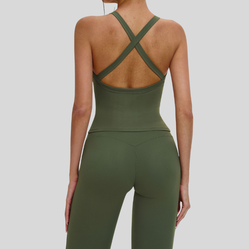 Wholesale criss-cross back vest + flared pants