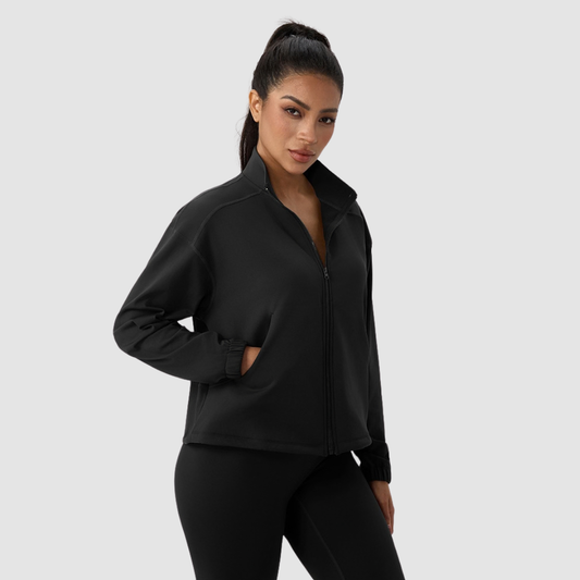 Wholesale Women's Fleece-Lined Stand-Collar Zip Fitness Jacket