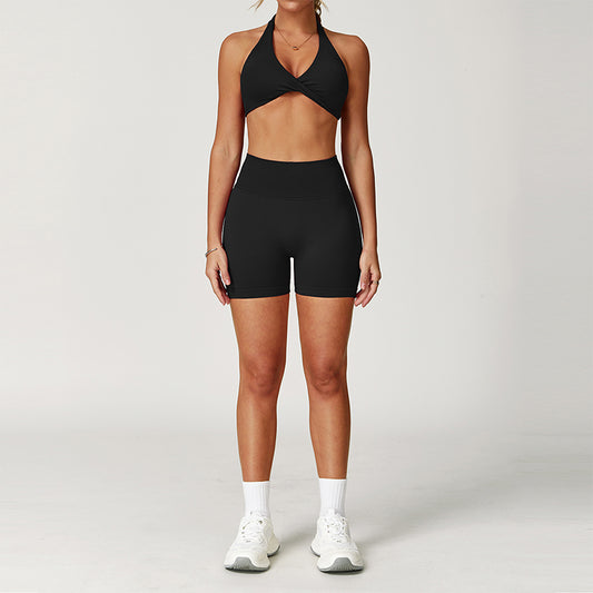 Halter sports Bra + High waist shorts 2-piece set