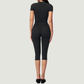 Wholesale Women's Seam-Detail Short Sleeve Crop Top + Mid-Length Shorts Set – Butt-Lifting Yoga Gym Activewear