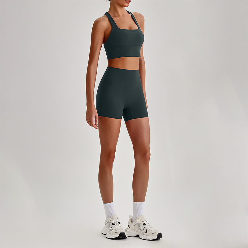 Wholesale Cross-Back Sports Bra & High-Waist Biker Shorts Set – Naked-Feel Quick-Dry Yoga 2-Piece