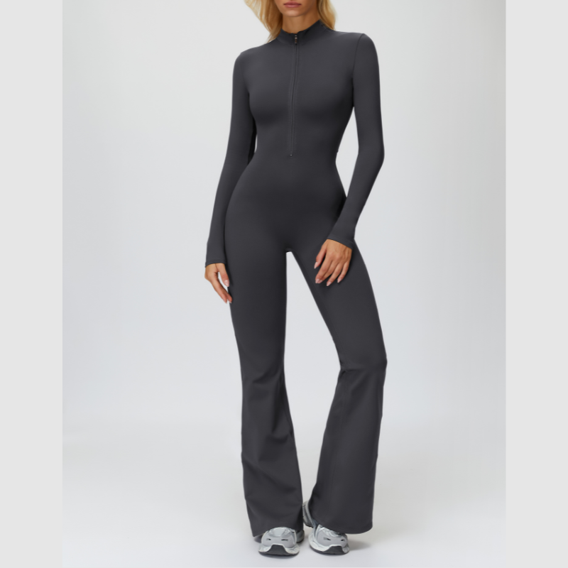 Stand-up collar+half-zip sports jumpsuit