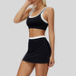 Contrast color sports bra + Anti-exposure short skirt