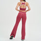 Women's contrasting color backless tank top + high-waisted flared pants 2-piece set