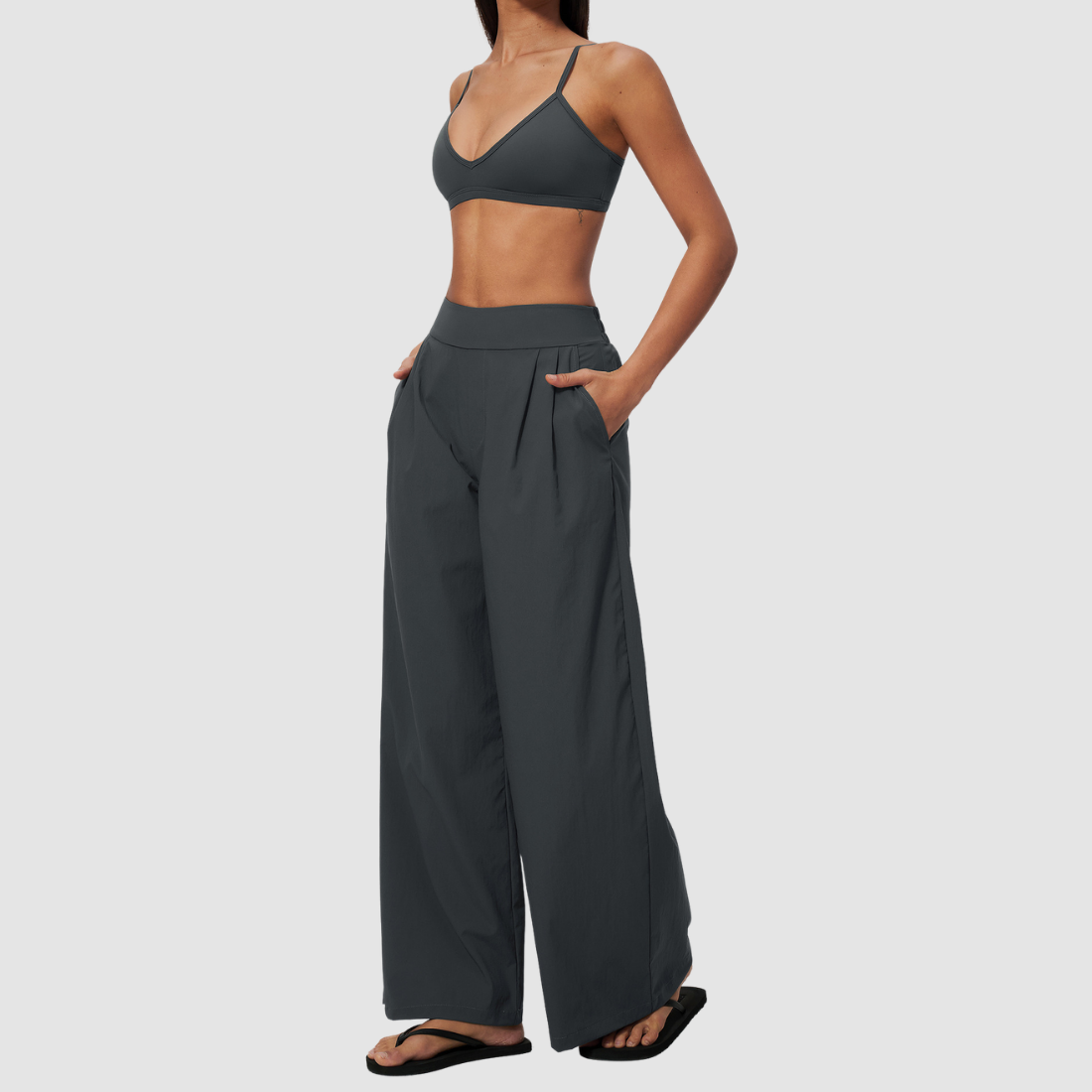 Wholesale Women's Brushed Cross-Back Bra & Wide-Leg Pants Yoga Set