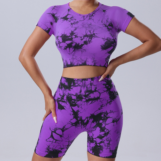 Wholesale Tie-dye short-sleeve top and shorts | Wonderxfans bulk activewear