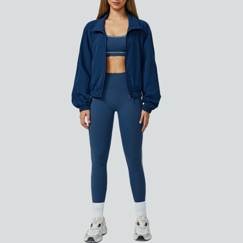 Racerback Sports Bra + high waist leggings +outdoor jacket 3-piece set