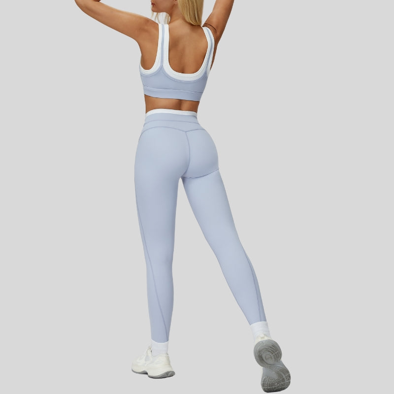 Contrast color sports bra + sports legginggs 2-piece set