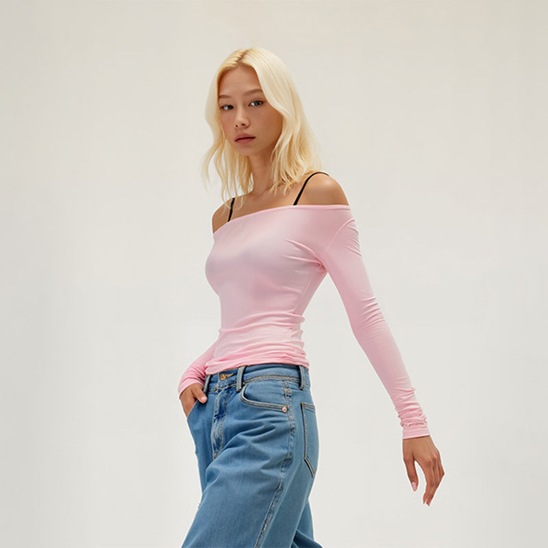 Boat neck slim waist bottoming shirt