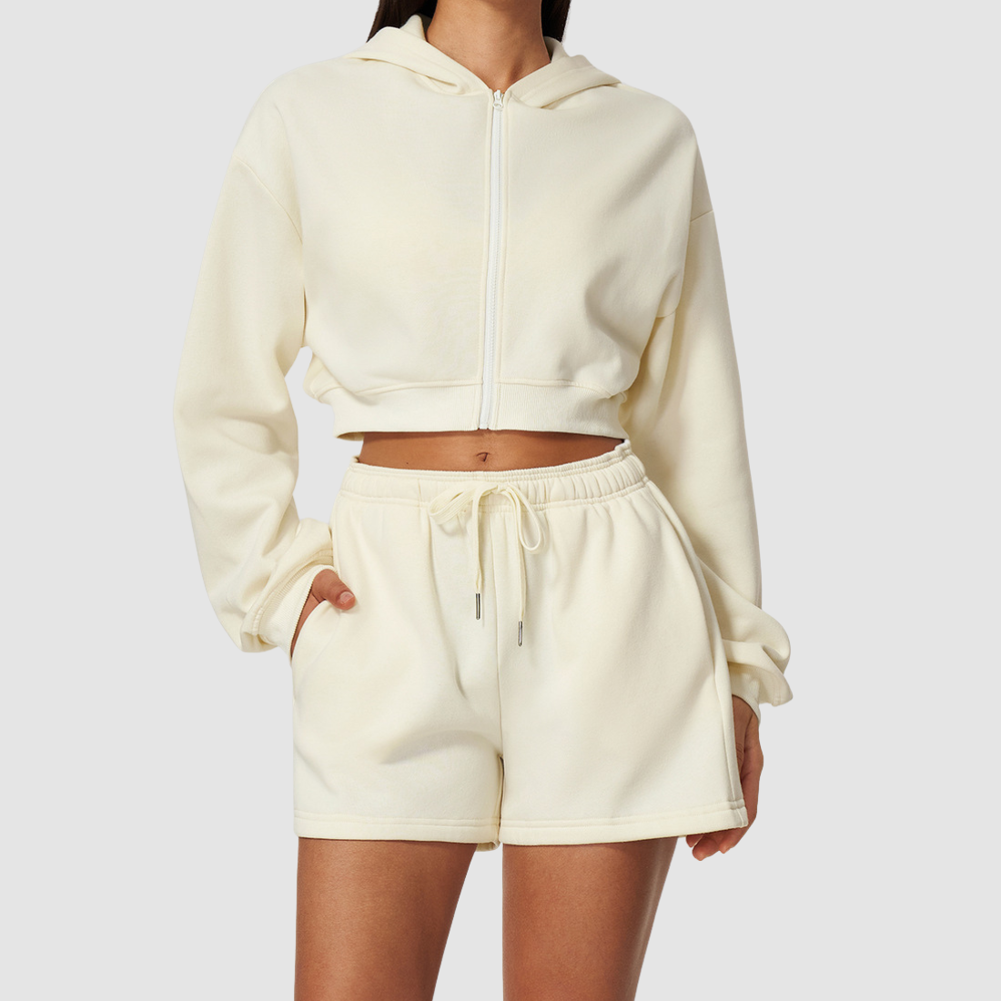 Wholesale Women's Zip Up Hoodie – Cropped Fleece-Lined Sport Jacket