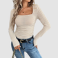 Wholesale Women's Long-Sleeve Top Square-Neck Color-Block Knit Top