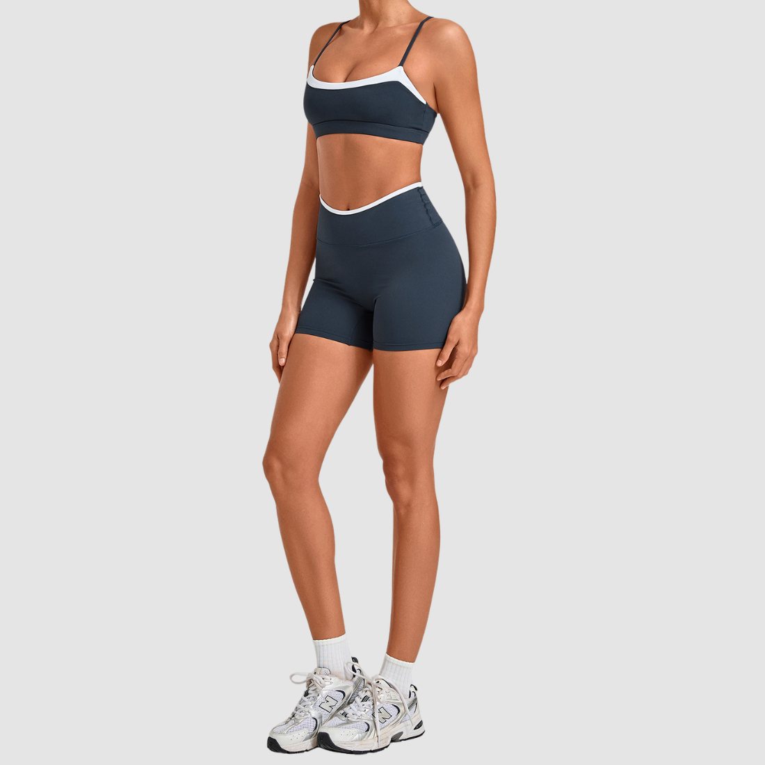 Wholesale Women’s Contrast Sports Bra & High-Waist Biker Shorts Yoga Set