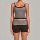 Wholesale Women's Retro Print Double-Strap Yoga Vest+High-waist Shorts Two-Piece Set
