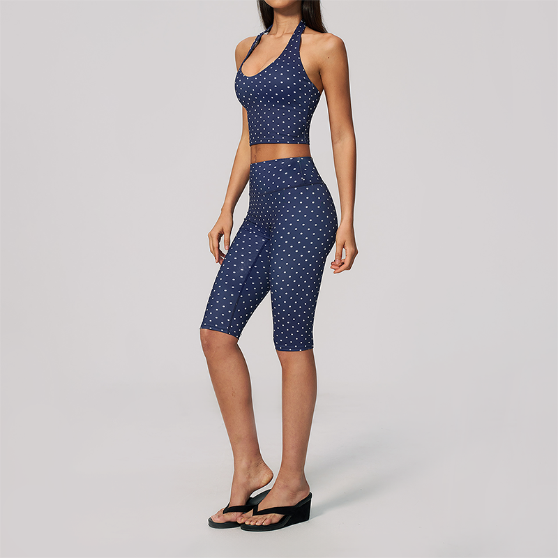 Wholesale Women's Deep V high-elastic polka-dot vest + high-waisted Capri Shorts Set
