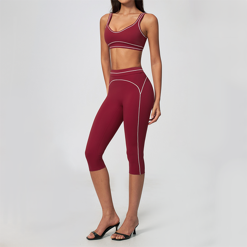 Wholesale Women's Colorblock Brushed Yoga Set: Sports Bra & Biker Shorts