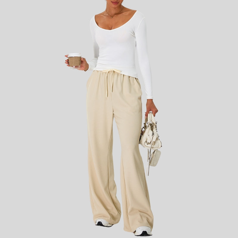 V-Neck Sport Set with Wide-Leg Pants