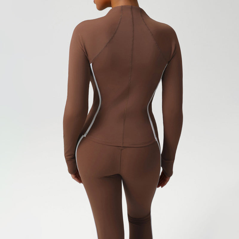 Snug-Fit Color-Blocked Jacket + High-Waisted Butt-Lifting Leggings 2-Piece Set