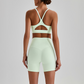 Wholesale Brushed Naked-Feel Open-Back Sports Bra & High-Waist Shorts Set – Sculpting Yoga 2-Piece