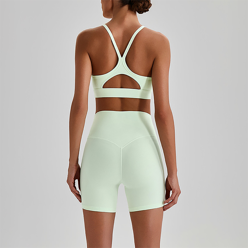 Wholesale Brushed Naked-Feel Open-Back Sports Bra & High-Waist Shorts Set – Sculpting Yoga 2-Piece