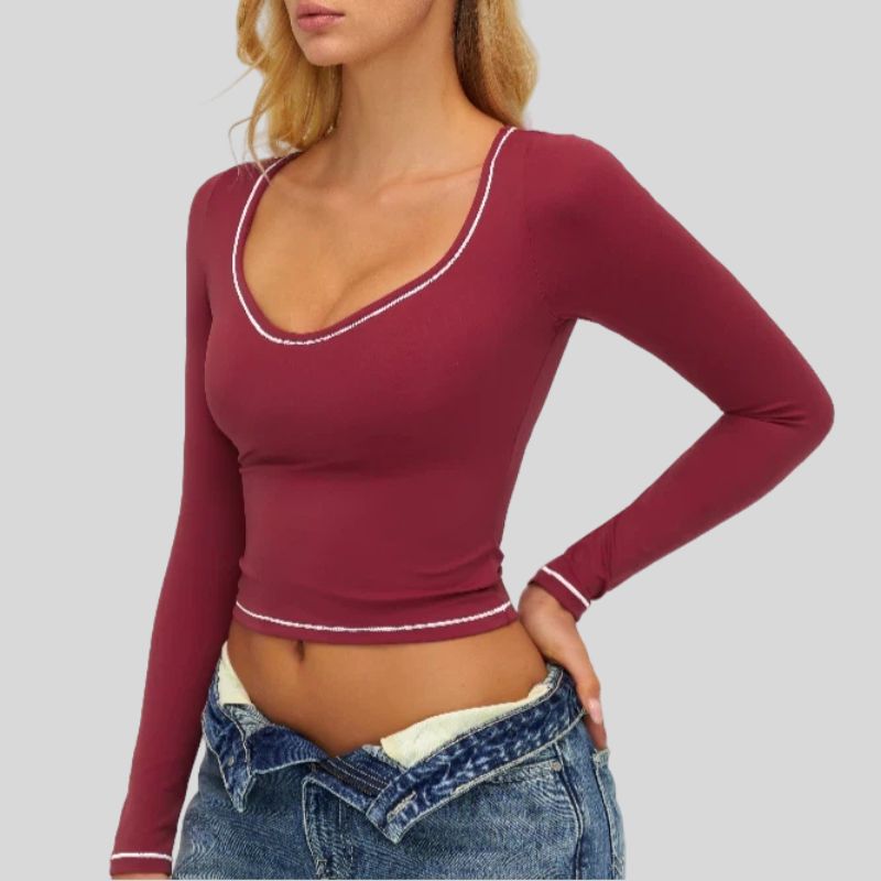 Color-blocked long-sleeved sports top