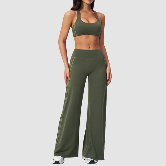 Nude-feel removable padded bra + High-waisted pants set