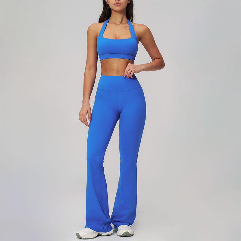 Halter Sports Bra + High-waisted Flared Leg pants 2-Piece Set