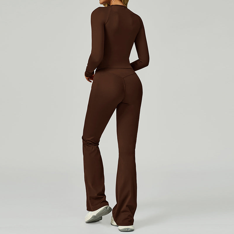 Long sleeve Sports top + Flared Leg pants 2-piece set