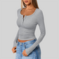 Wholesale Women's Button V-Neck Long Sleeve Ribbed Knit Top
