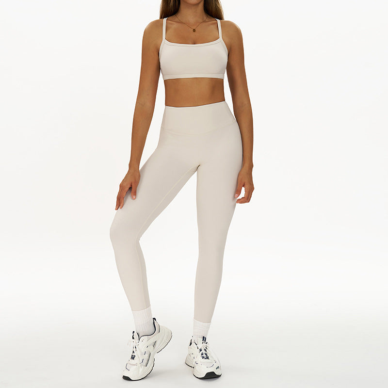 Thin straps Sports Bra + High-waisted leggings 2-Piece Set