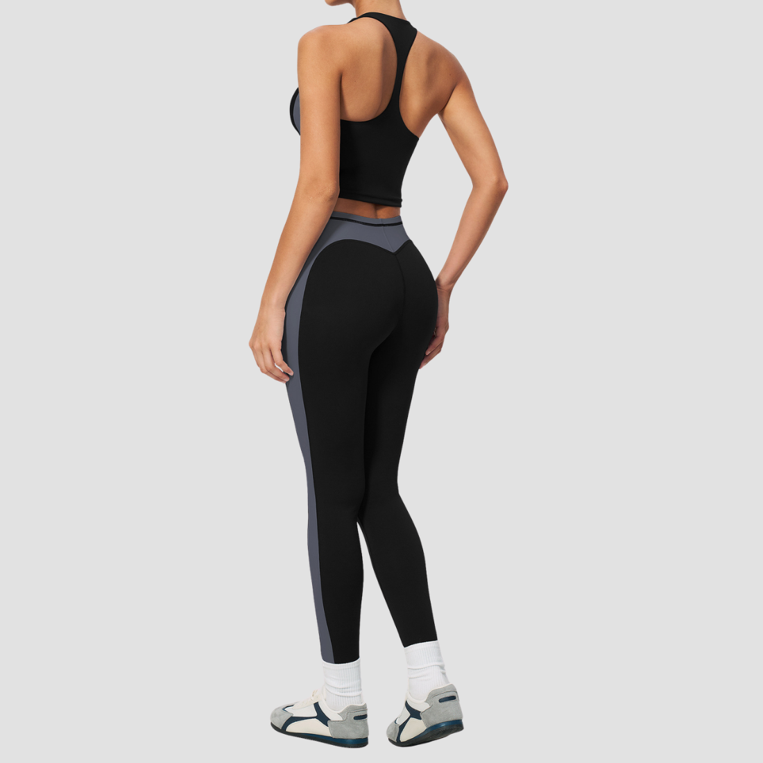Wholesale Women's Colorblock Bare-Feel Yoga Set Tank Top & Leggings w/ Chest Pad