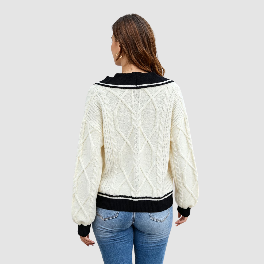 Wholesale Women’s Contrast V-Neck Cropped Knit Sweater