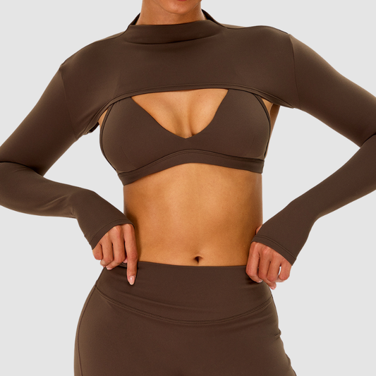 Wholesale Naked-Feel Half-High Collar Long-Sleeve Yoga Shrug – Cutout Sports Cardigan Coverup