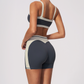 Wholesale Women's Colorblock Bare-Feel Yoga Set Sports Bra & Shorts w/ Chest Pad